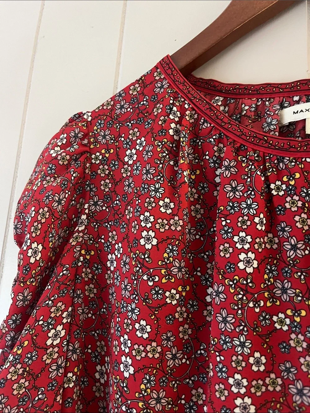 Madewell Red Floral Puff-Sleeve Button-Front Top